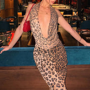 Backless Leopard Halter Dress