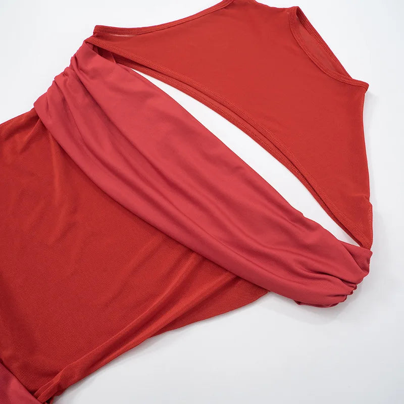 Red Off Shoulder Mesh Dress
