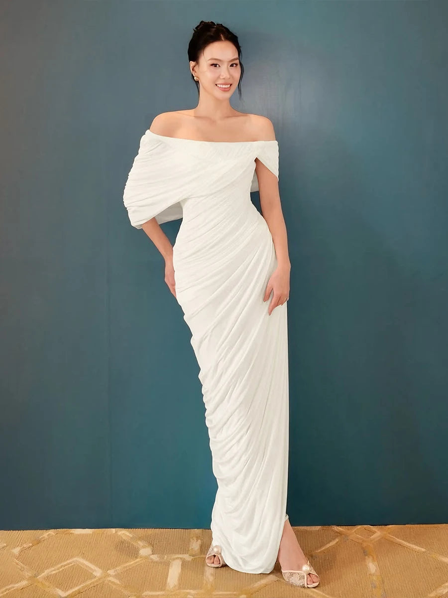 Ruched Off Shoulder Maxi Dress