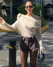 Rose Mesh One Shoulder Top