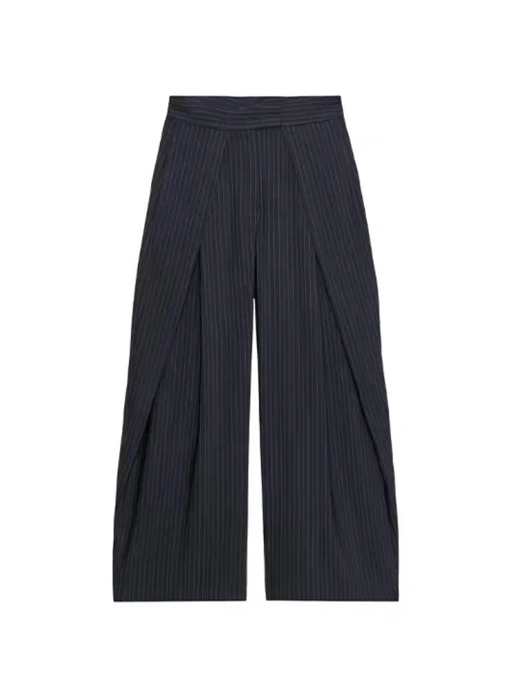 Pinstripe Pleated Wide Leg Pants