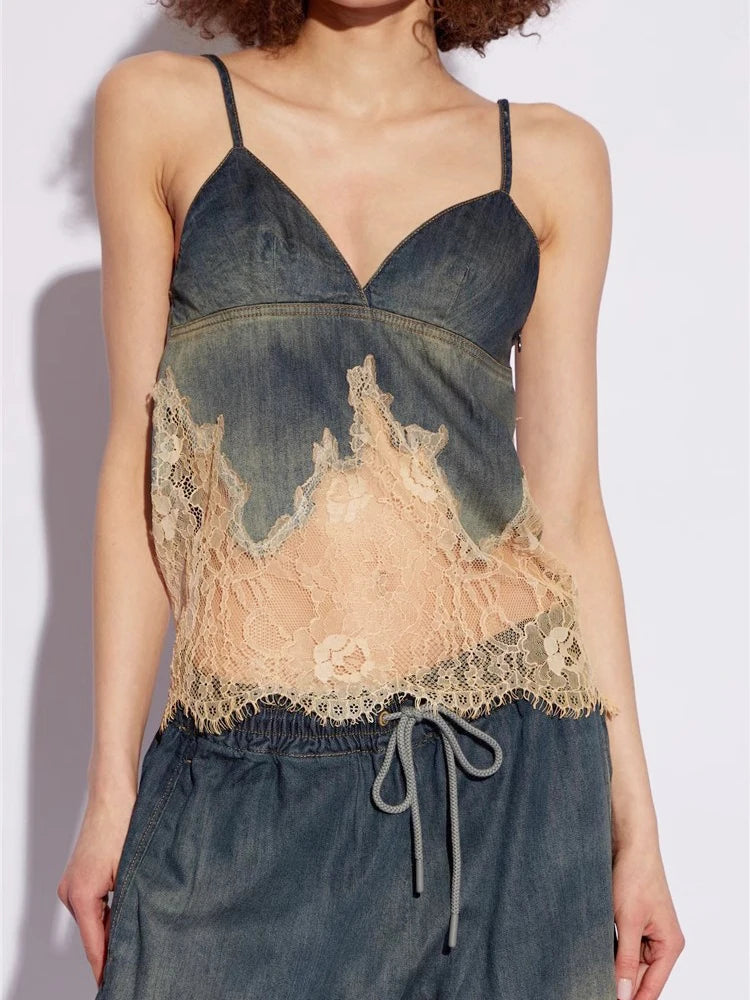 Lace Denim Two Piece Set