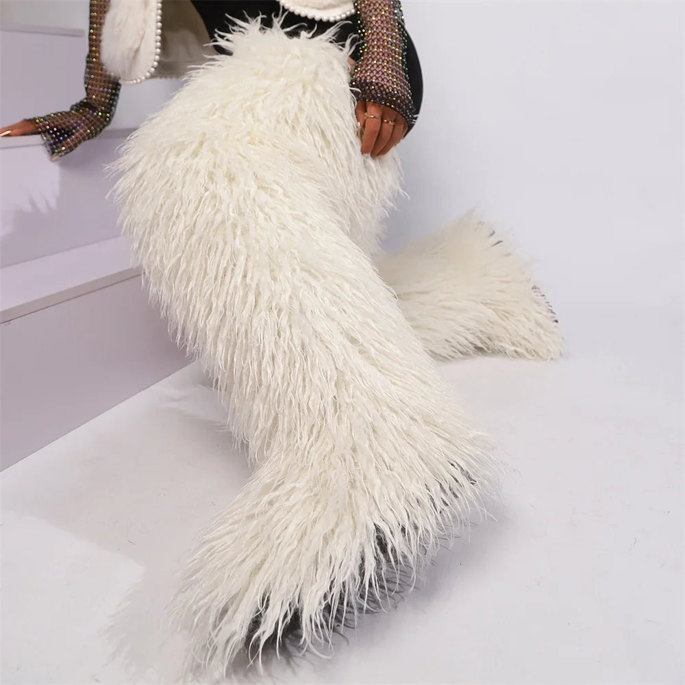 Mongolian Fur Thigh High Boots