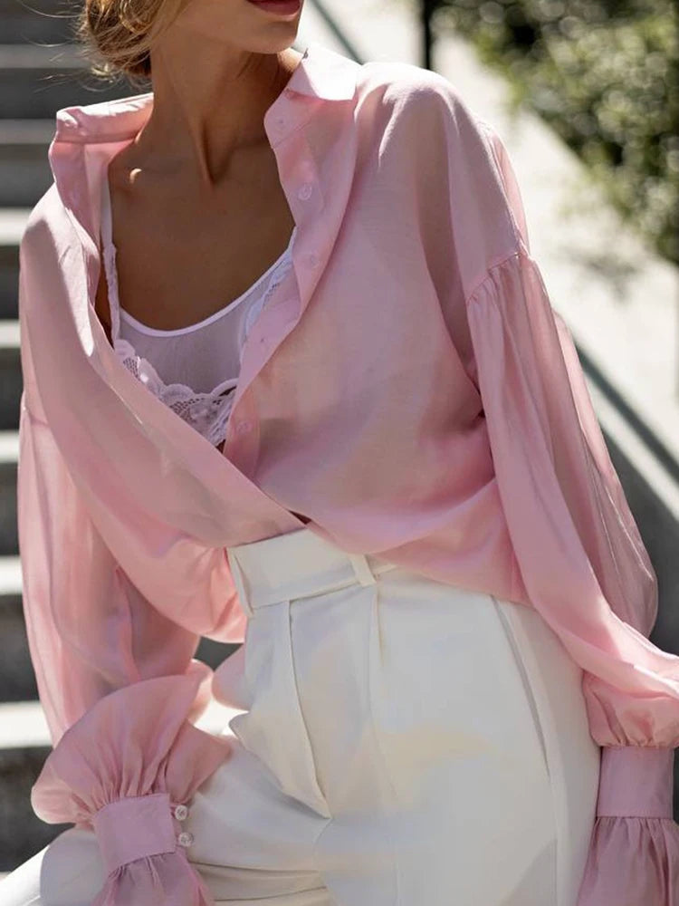 Sheer Summer Button Down Blouse