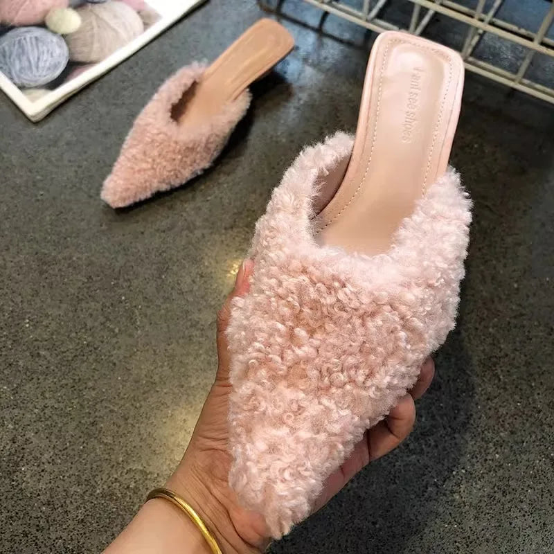 Plush Faux Fur Mules