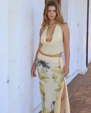 Butter Yellow Floral Skirt Set