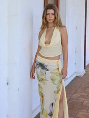 Butter Yellow Floral Skirt Set
