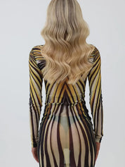 Gold Rays Sheer Mesh Mini Dress