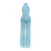 Velvet Ruched Tassel Dress