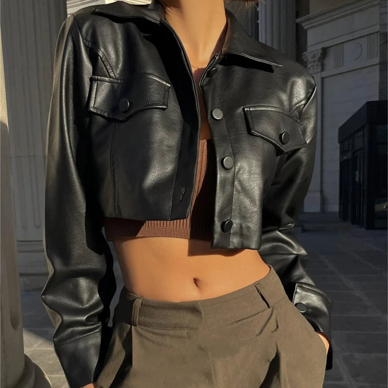 Faux Leather Crop Jacket