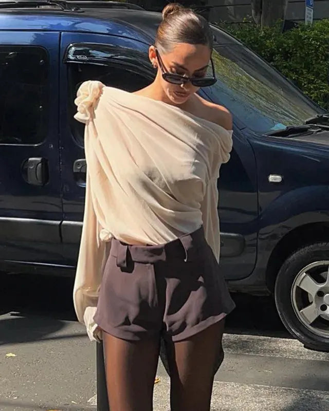 Rose Mesh One Shoulder Top