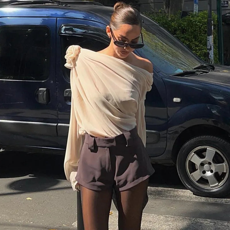 Rose Mesh One Shoulder Top