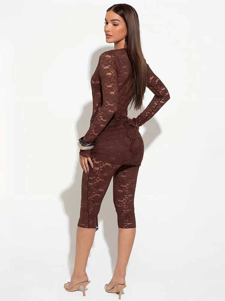 Coffee Lace Capri Romper