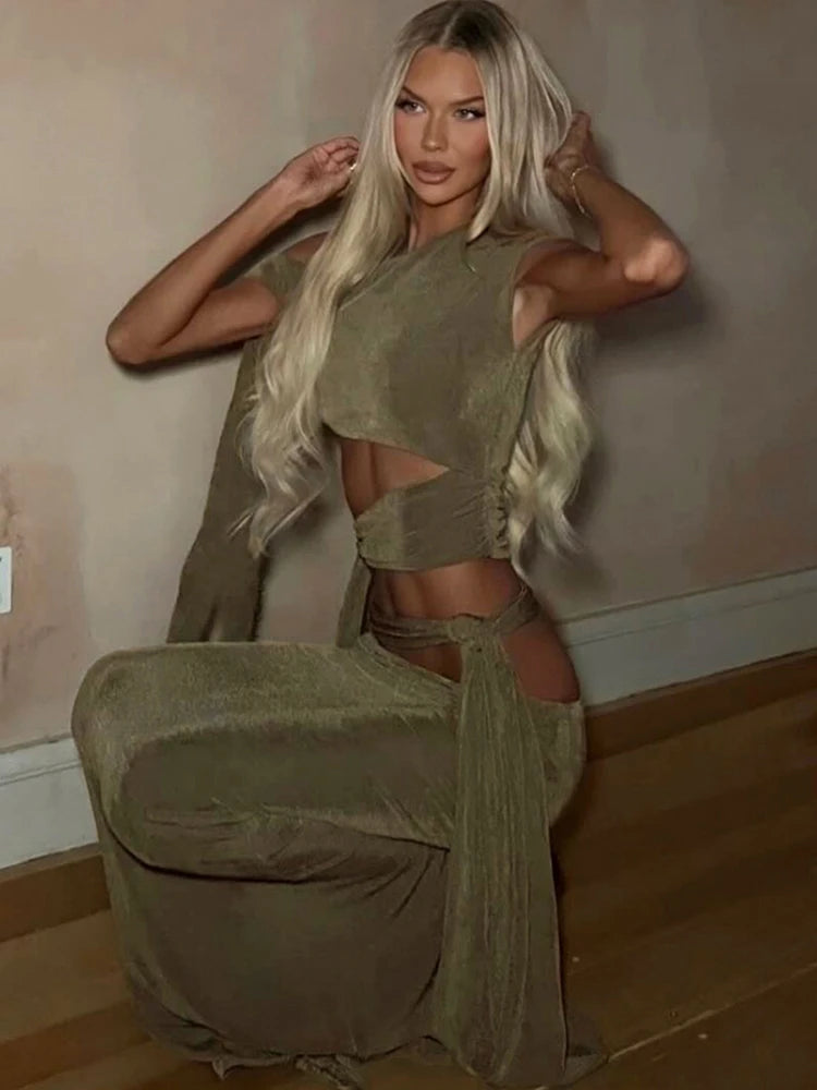 Olive Maxi Skirt Set