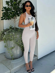 Backless Halter Lace Up Jumpsuit