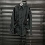 White Collar Drawstring Top