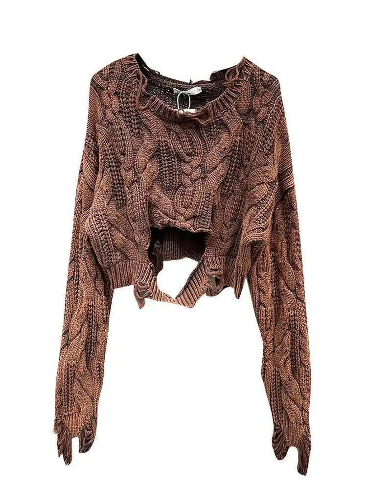 Distressed Knit Cropped Sweater