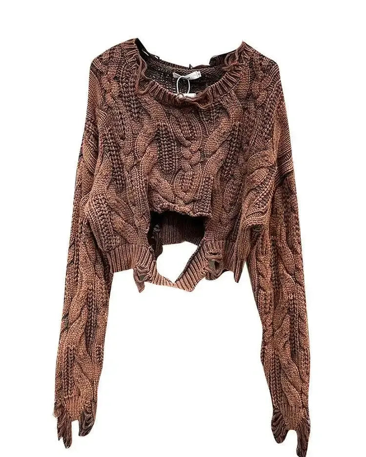 Distressed Knit Cropped Sweater