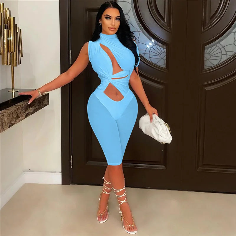 Mesh Patchwork Capri Jumpsuit