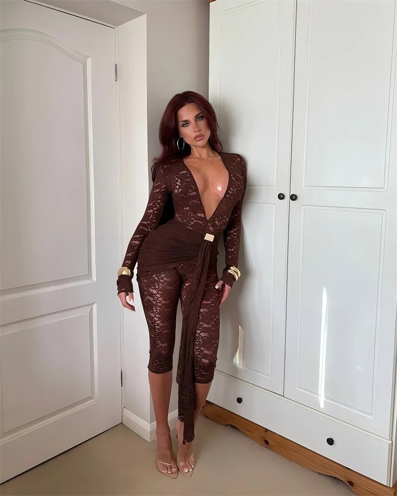 Coffee Lace Capri Romper
