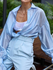 Sheer Summer Button Down Blouse