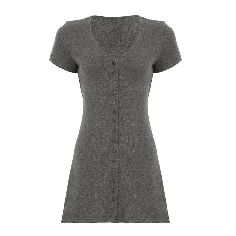 Nuetral Knitted V-Neck Mini Dress