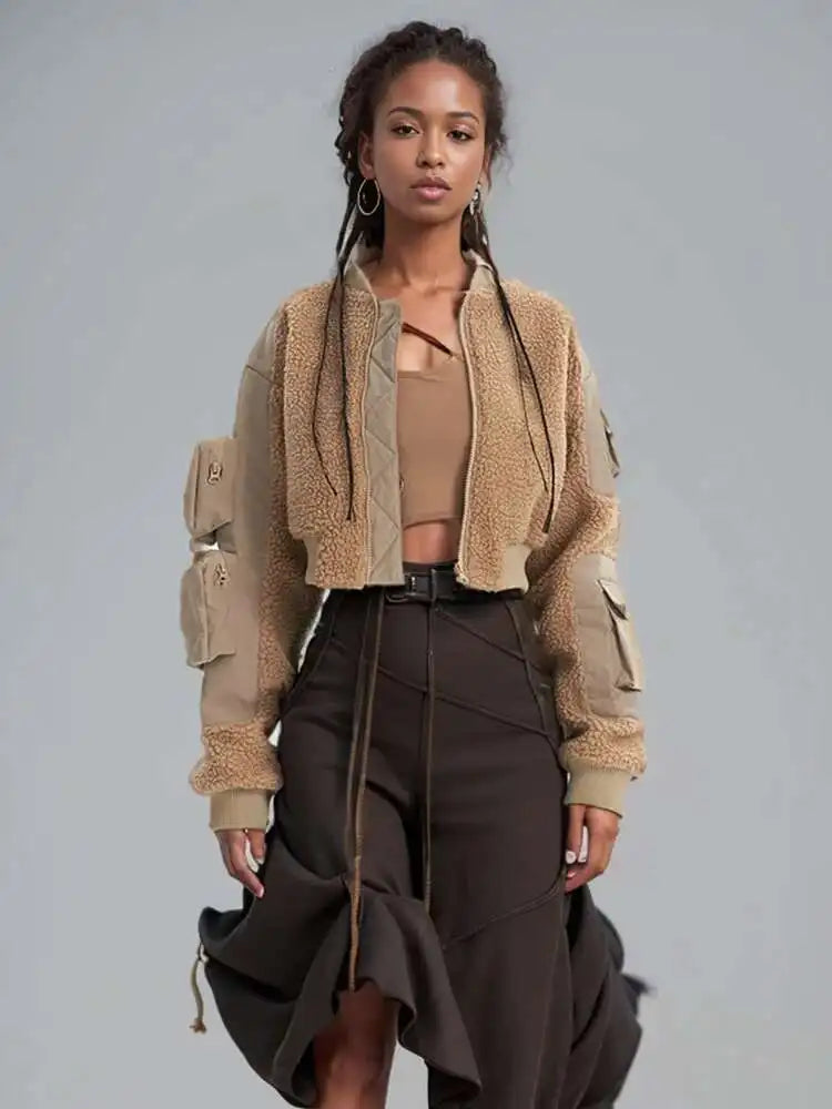 Caramel Cropped Cargo Jacket