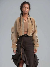Caramel Cropped Cargo Jacket