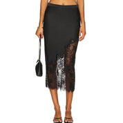 Satin Lace Trim Maxi Skirt