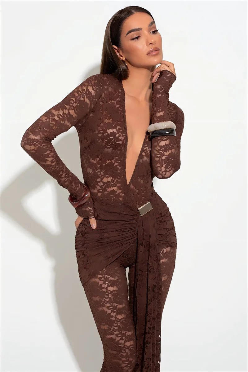 Coffee Lace Capri Romper