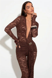 Coffee Lace Capri Romper
