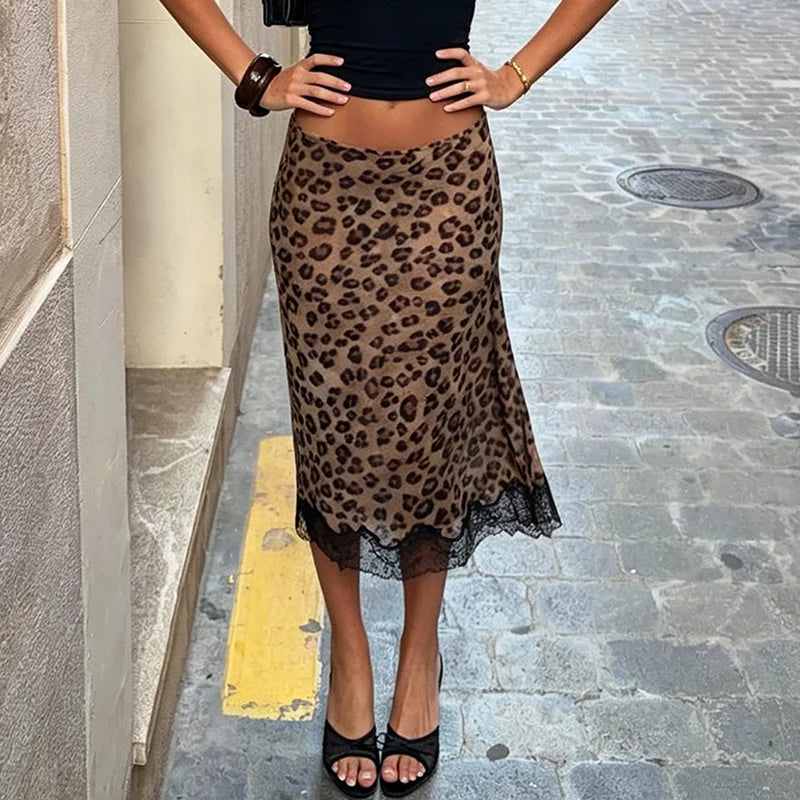 Leopard & Lace Midi Skirt