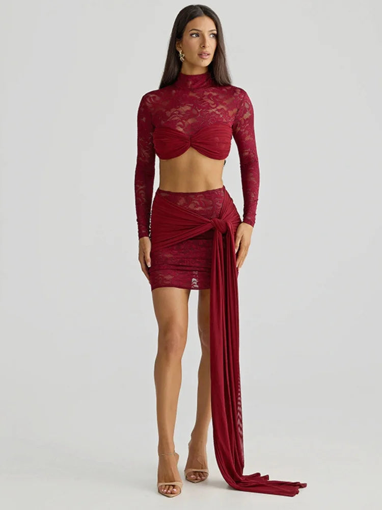 Barely There Lace Panel Skirt Set