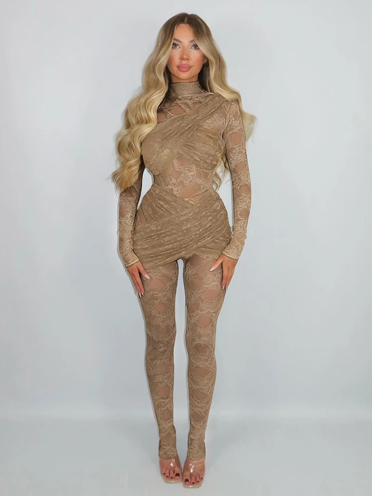 Barely There Lace Jumpsuit - Nude