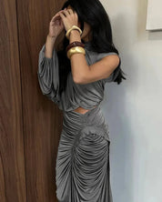 Charcoal Draped Skirt Set