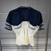 Navy Lace Corset Top