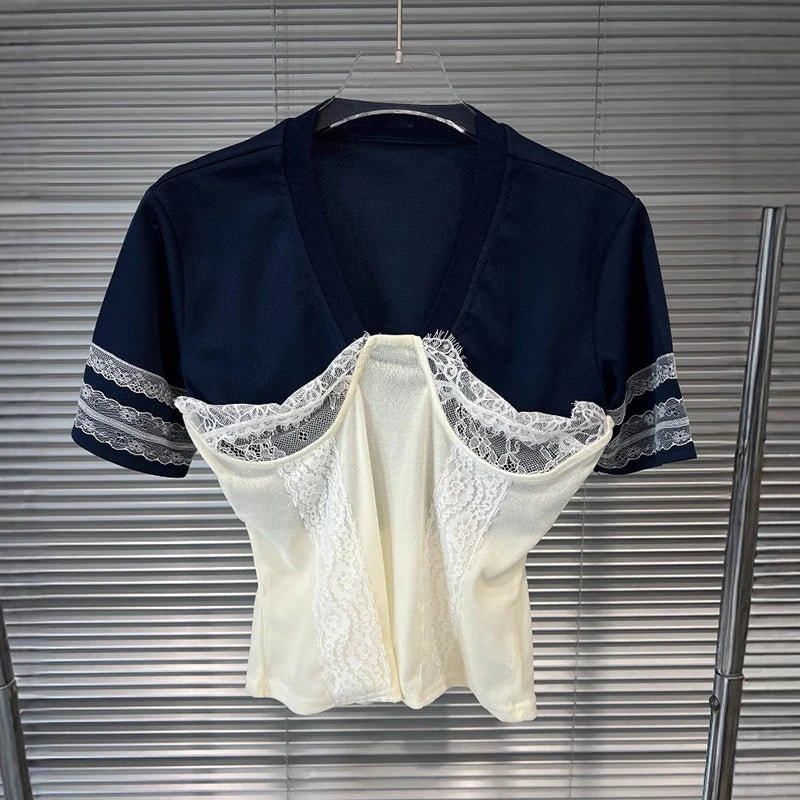 Navy Lace Corset Top
