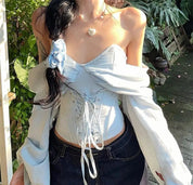 Khaki Off Shoulder Lace Up Corset