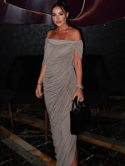 Ruched Off Shoulder Maxi Dress