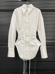 White Collar Drawstring Top