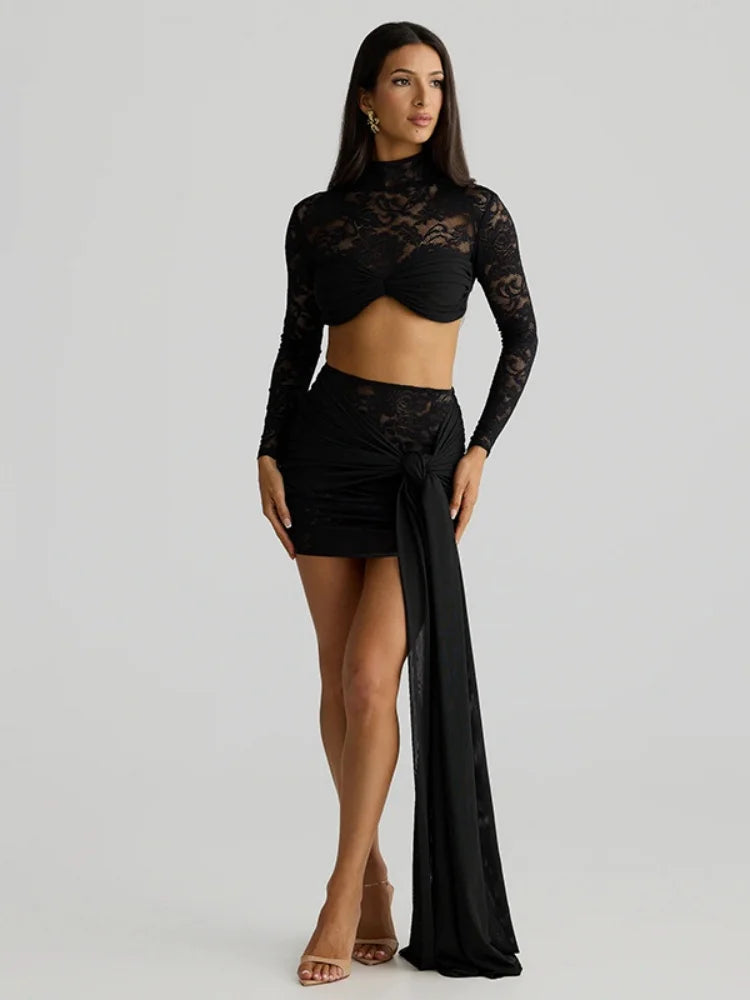 Barely There Lace Panel Skirt Set