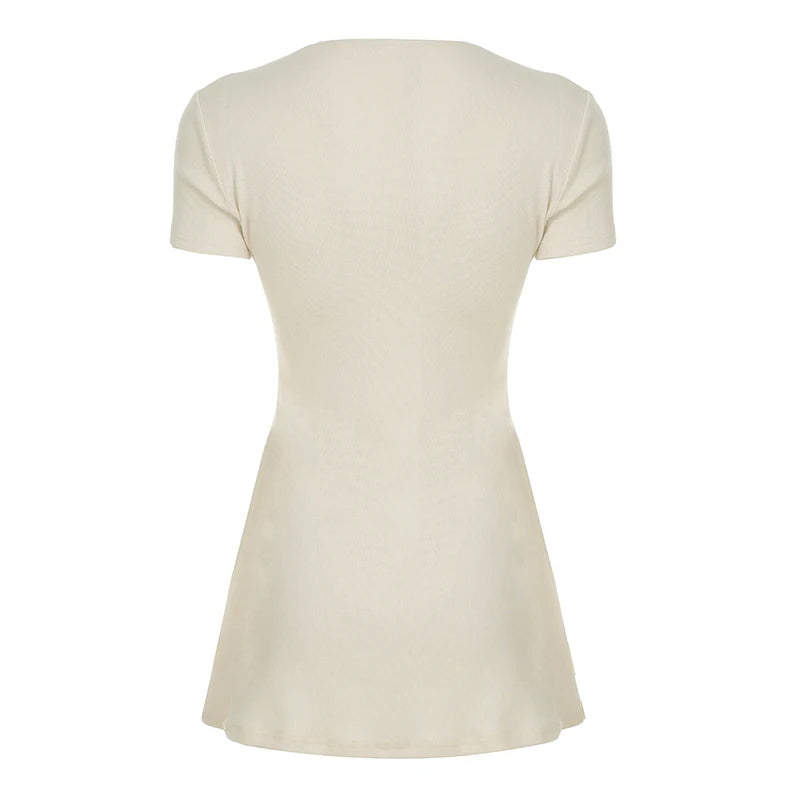 Nuetral Knitted V-Neck Mini Dress