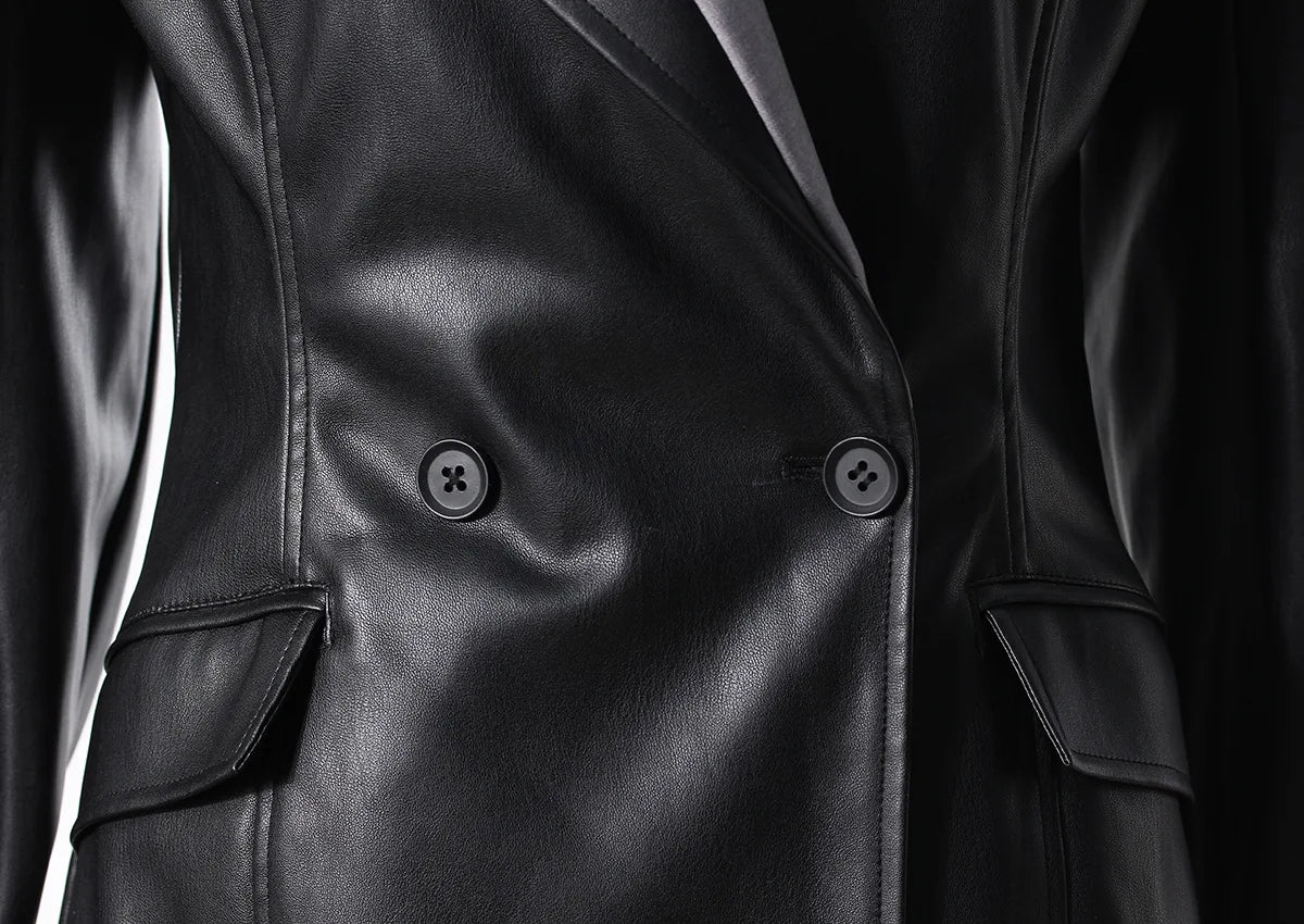 Contrast Leather Blazer
