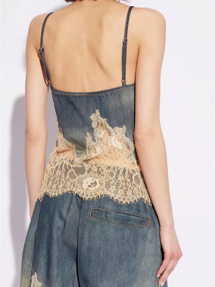 Lace Denim Two Piece Set
