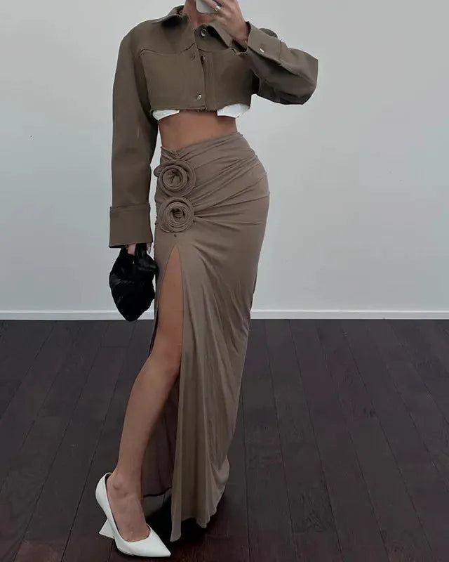 Rose Ruched Maxi Skirt