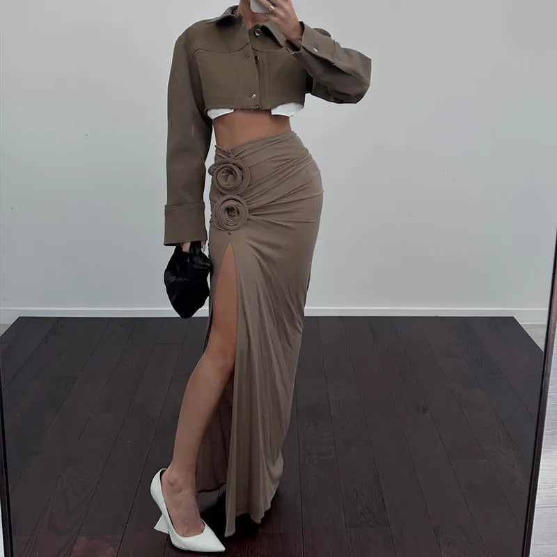 Rose Ruched Maxi Skirt