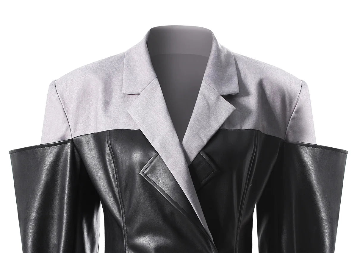 Contrast Leather Blazer