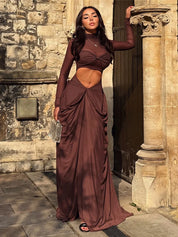 Chocolate Draped Wrap Knot Dress