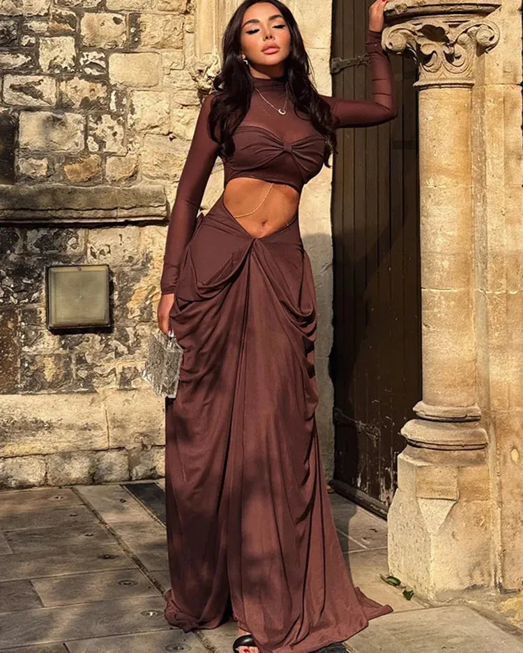 Chocolate Draped Wrap Knot Dress