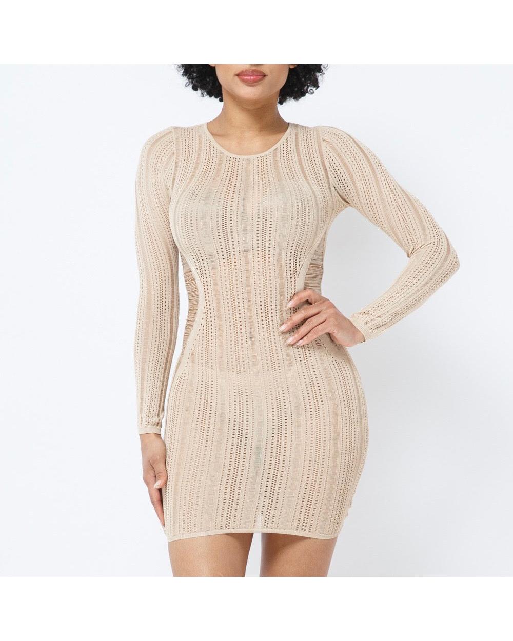 nude long sleeve mini dress Jovani 27205 Long Sleeve V Neck Embellished Short Dress
